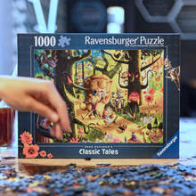 Load image into Gallery viewer, Ravensburger puzzle box with a colorful illustration of a lion and children, surrounded by scattered puzzle pieces.