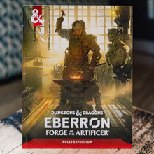 Load image into Gallery viewer, Dungeons &amp; Dragons Eberron: Forge of the Artificer Rules Expansion box set, featuring fantasy artwork of an artisan at an anvil in a workshop, with the red &amp; symbol in the top-left corner.

